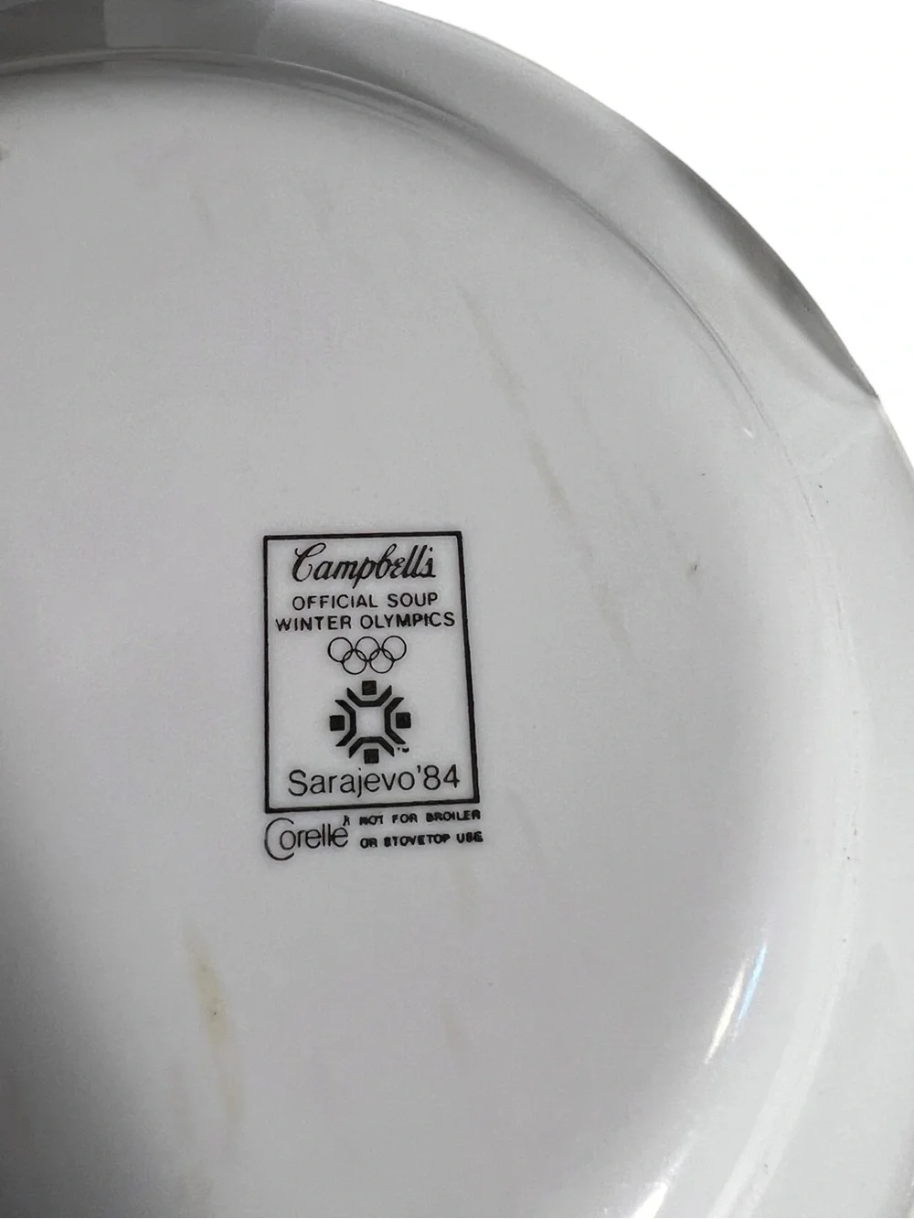 Vintage Campbell’s Soup 1984 Sarajevo Winter Olympics Milk Bowl Corelle Corning